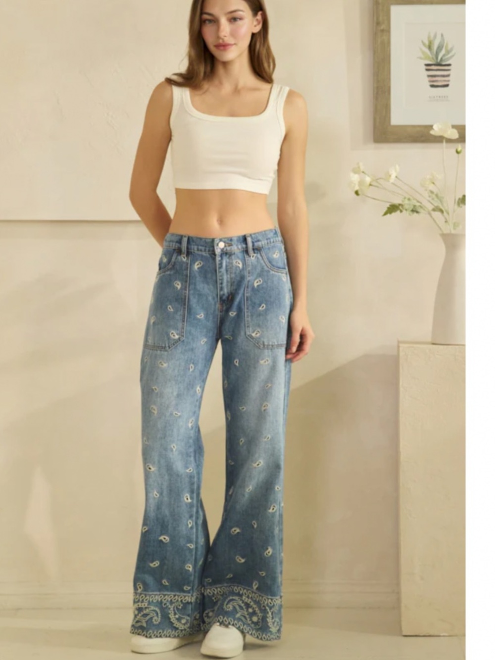Oli & Hali Light Blue Paisley Embroidered Straight-Leg Jeans - Picture 13 of 16